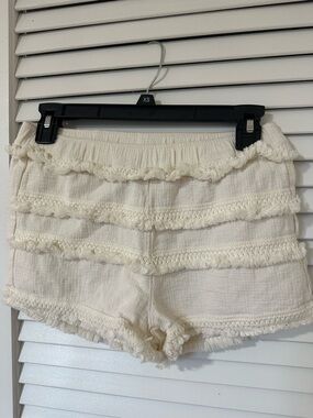 Ban Jara 100% Cotton Shorts, Ivory, Size Small, Fringed
